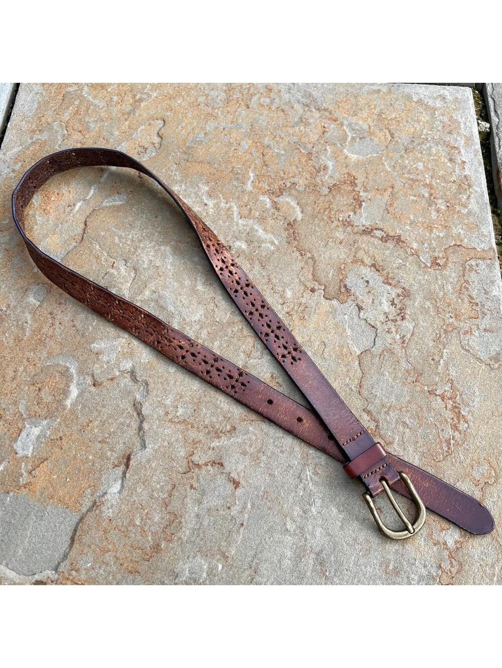 Y2K Oil Tanned Brown Leather Cut Out Design Belt